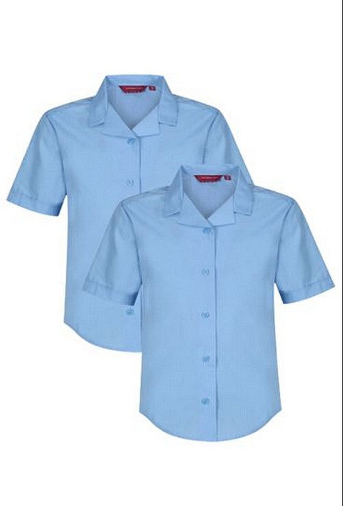 Short Sleeved Regular Fit Sky Blue Revere Blouse Twin Pack