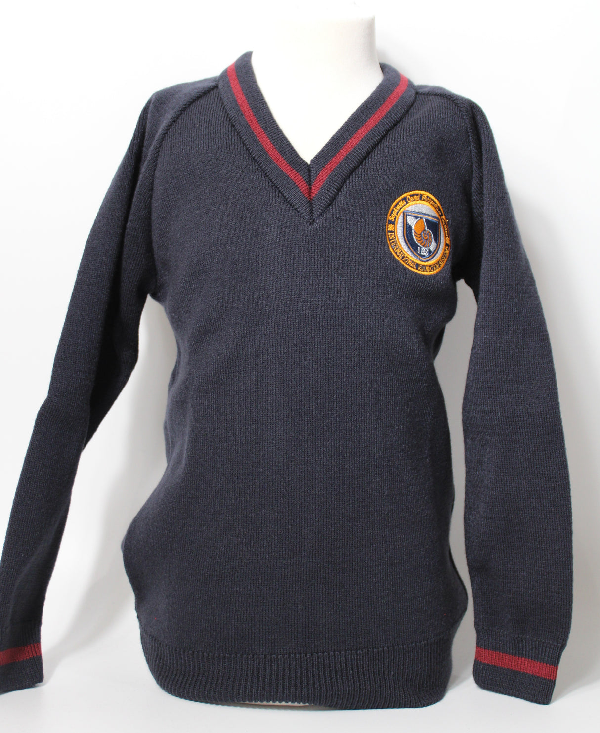 Navy & Maroon V Neck Knitted Pullover
