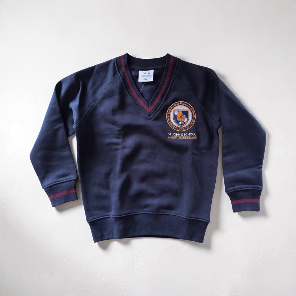 Navy & Maroon V Neck Sweatshirt with School Logo