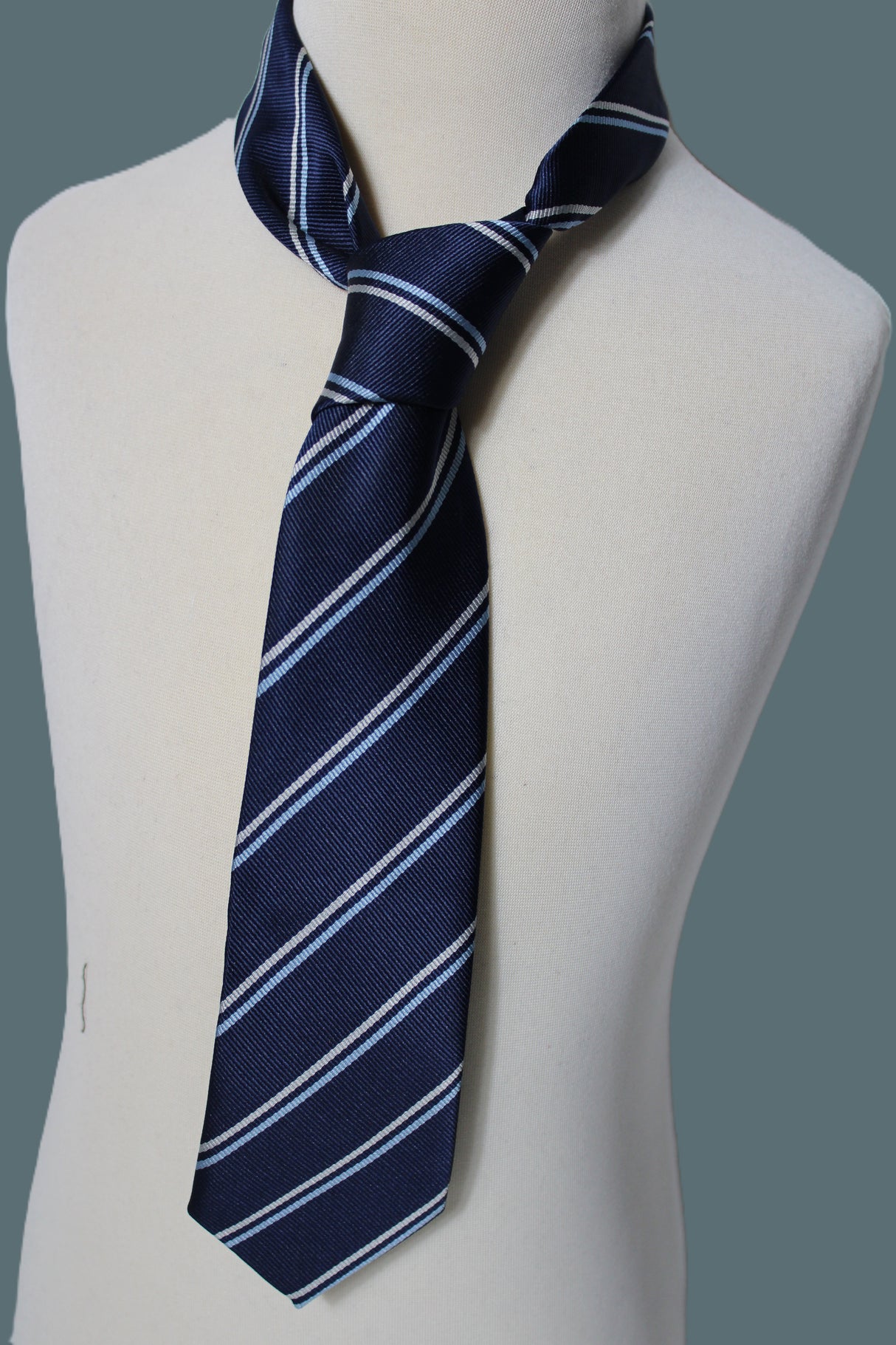 The Manor Navy/White/Sky Stripe 39" Tie