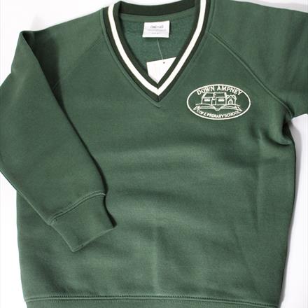 V Neck Bottle Green Sweatshirt with Logo