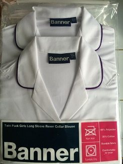 White & Maroon Revere Long Sleeve Blouse. Twin Pack.