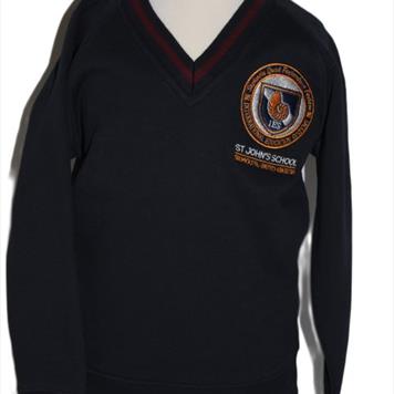 Navy & Maroon V Neck Sweatshirt with School Logo - Age 2-3