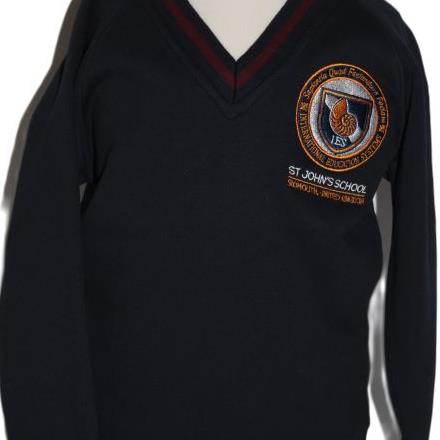 Navy & Maroon V Neck Sweatshirt with School Logo - Age 2-3