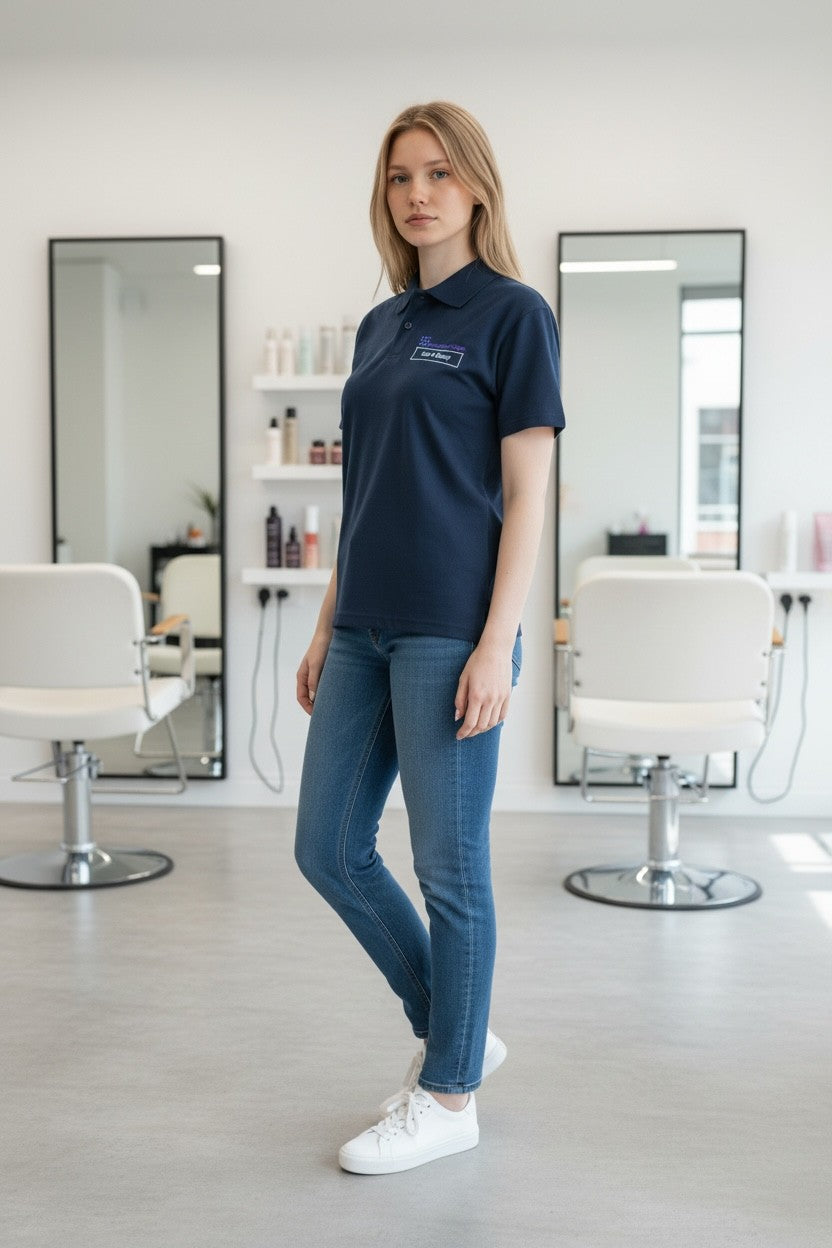 Black Ladies Fit Polo Shirt for Hair & Beauty