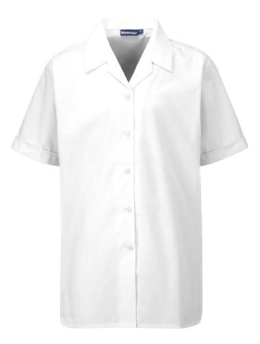 2 Pk Girls Easy Iron White Revere Collar Short Sleeve Blouse