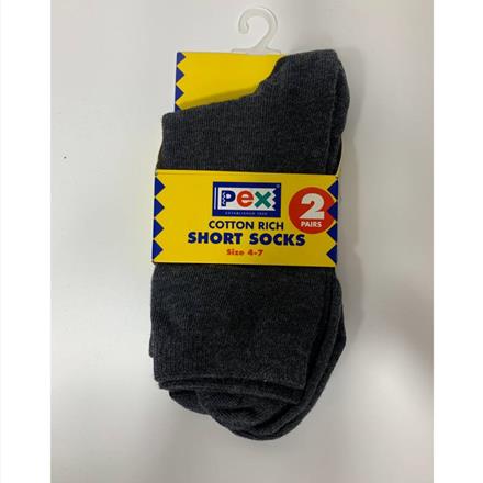 Two Pairs Short Socks - Charcoal Grey, Junior 6-8.5