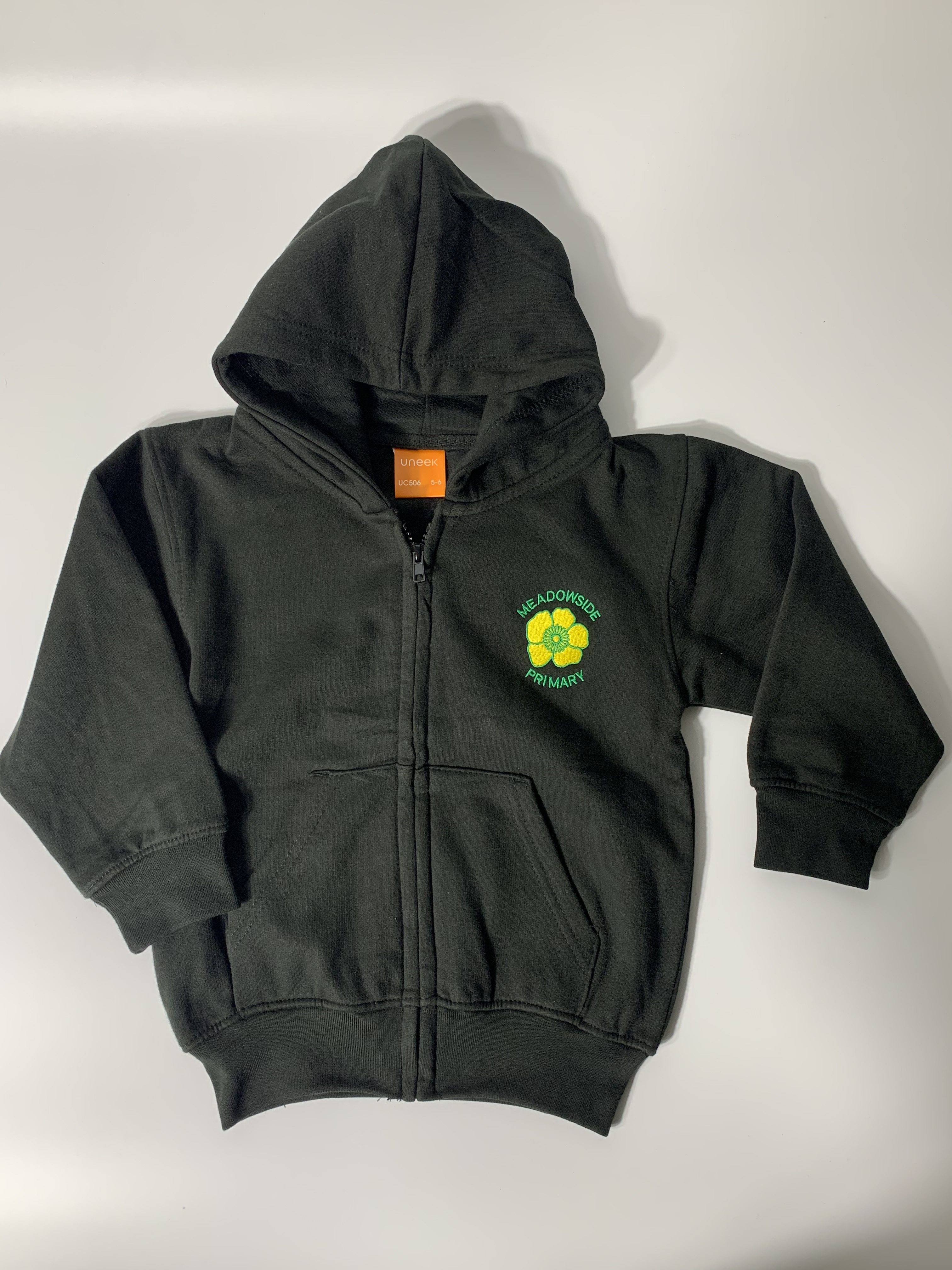 Black Zip Up Hooded Top with School Logo - Age 11-13