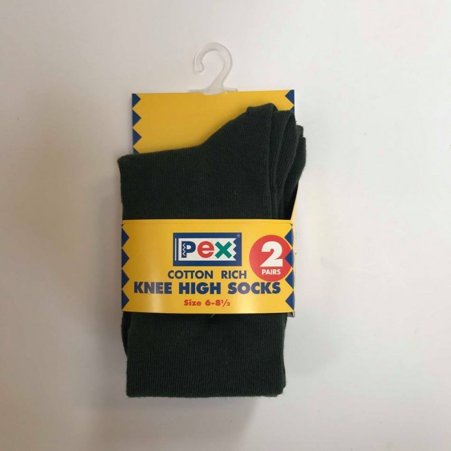Knee Length Socks Twin Pack - Black, Junior 6-8.5