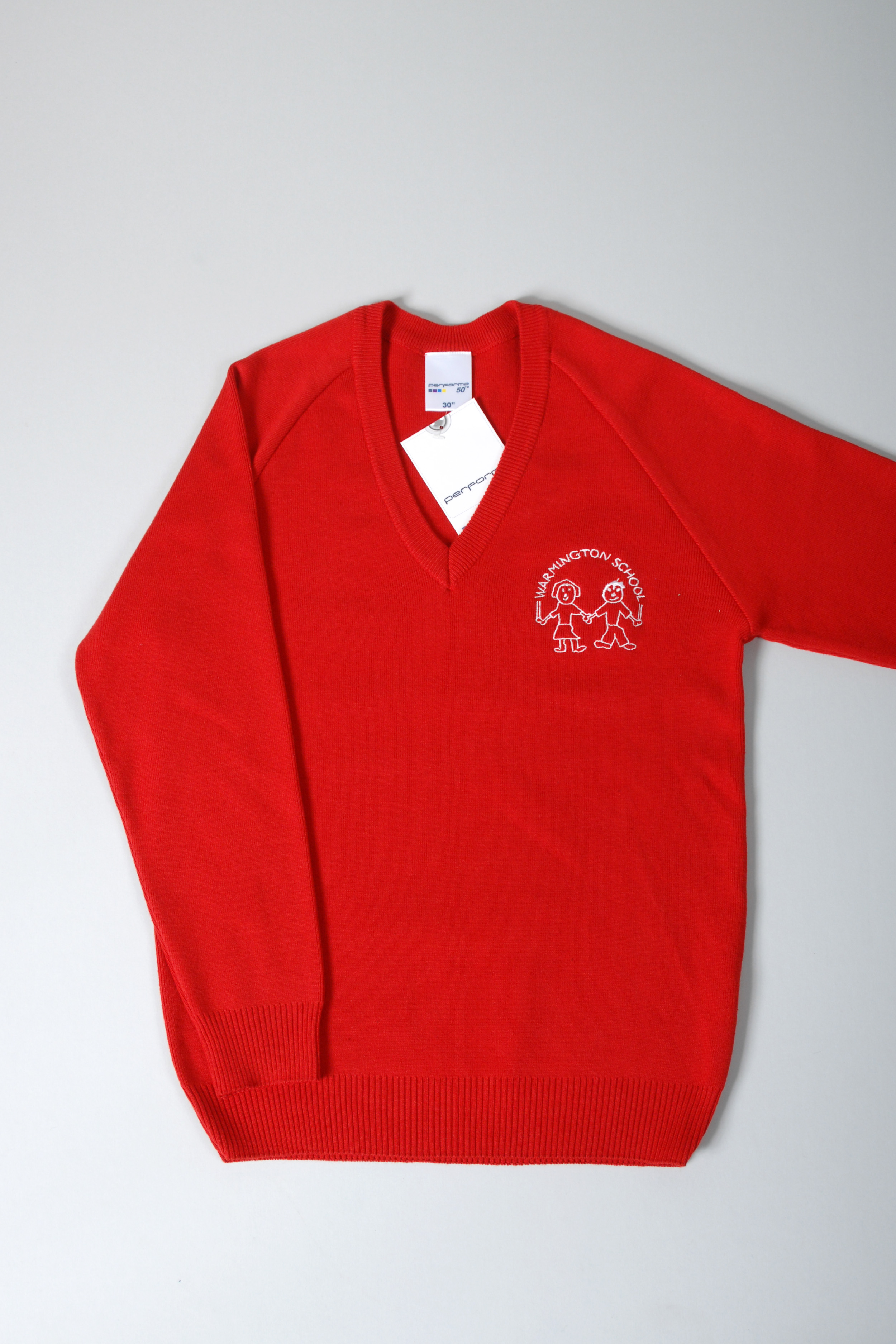Red Knitted V Neck Pullover (Years 5 & 6 only) - 28" chest (age 8/9)