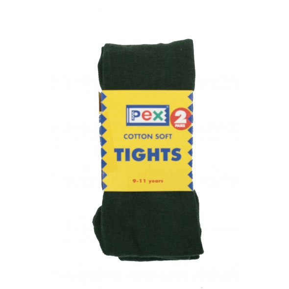 Bottle Green or Grey Cotton Rich Tights 2 Pair Pack - Age 2-3, Bottle Green