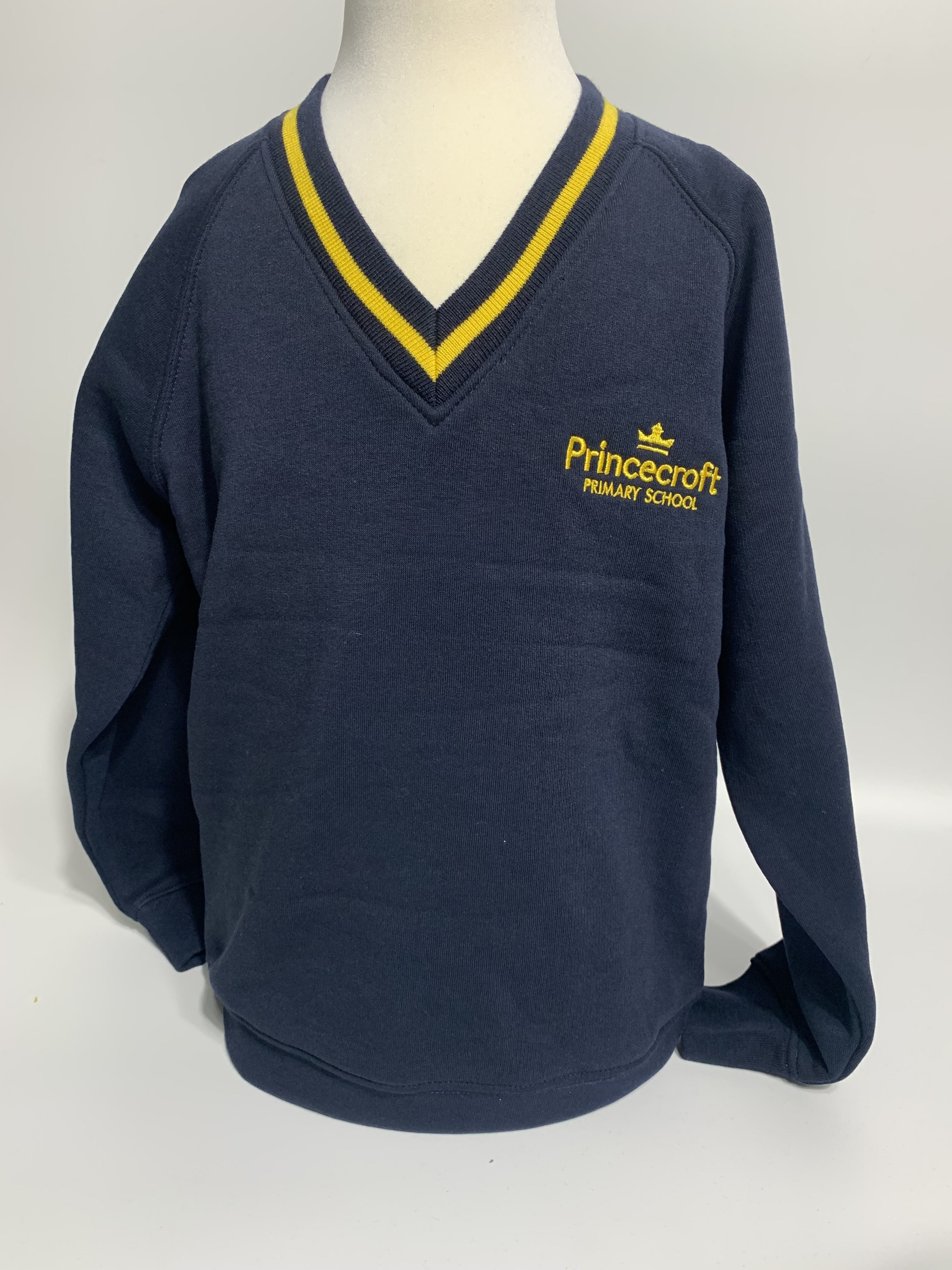 Navy & Yellow V Neck Sweatshirt with School Logo - Age 13